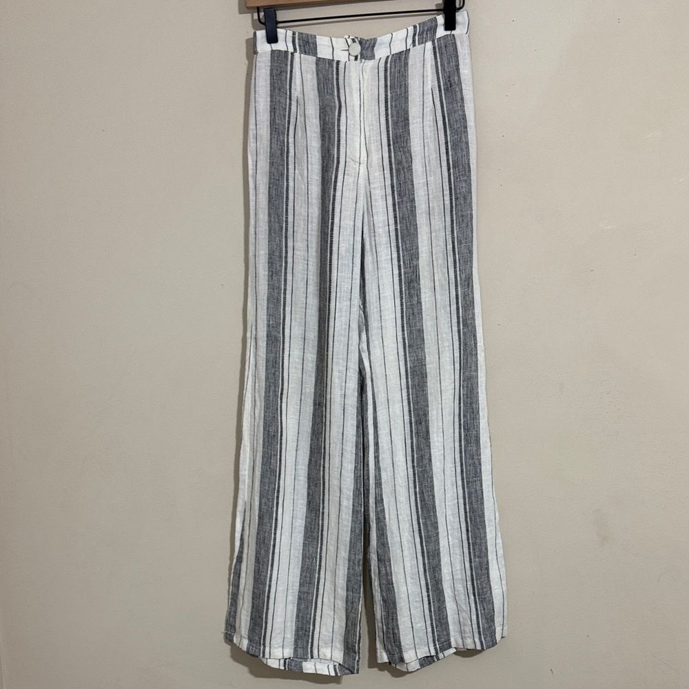 Reformation Striped High Rise Wide-Leg Linen Pants Size 0 Coastal Resort Boho